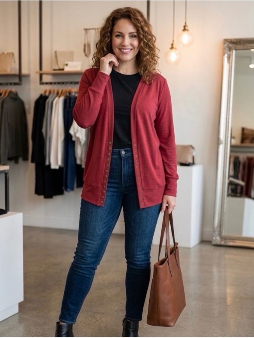 Deep Red Women's Snap -Front V-Neck Cardigan - 2X